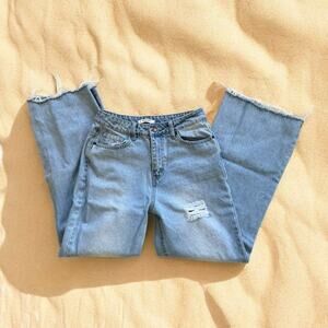 American Bazi Jeans Women's Size 7 Wide Leg Light Wash Ripped High Rise‎